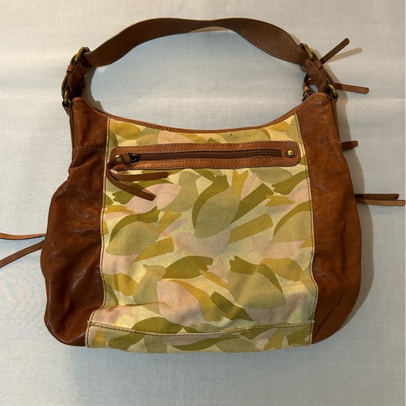 Fossil Boho Shoulder Purse Canvas Camouflage Brown Leather - Picture 2 of 13